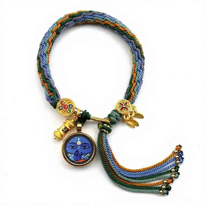 Buddha Stones Bracelet renforcé Om Mani Padme Hum en acier titane tibétain - Bleu Jaune - image 3
