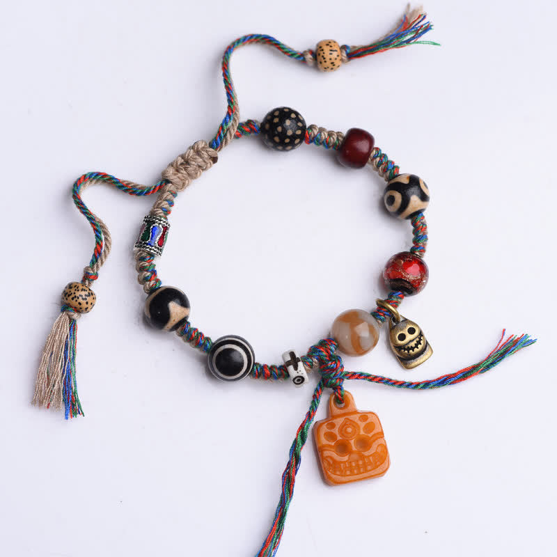 Buddha Stones Bracelet tibétain Dzi en perles d'os tressées multicolores, symbole de bénédiction - image 1