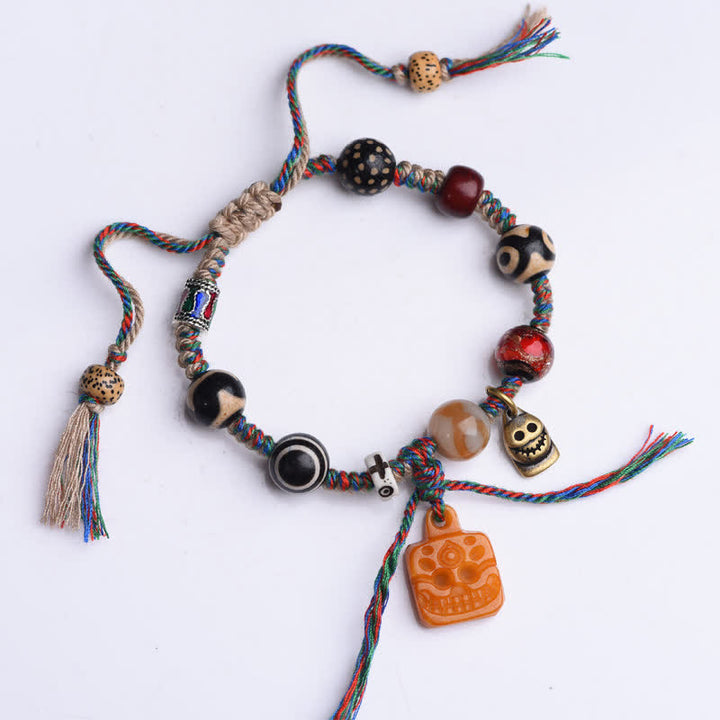 Buddha Stones Bracelet tibétain Dzi en perles d'os tressées multicolores, symbole de bénédiction - image 1