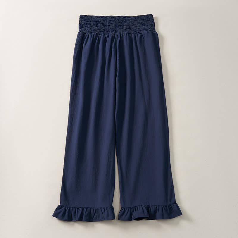 Buddha Stones Pantalon 7/8 pour femme, coupe bohème décontractée, ourlet volanté, longueur cheville, avec poches - image 1