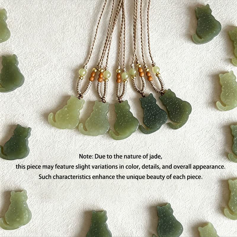 Buddha Stones Collier pendentif chat en jade avec cordon tressé, symbole d'abondance - image 6