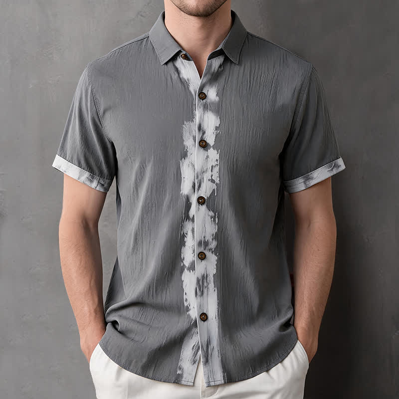 Buddha Stones Chemises à manches courtes pour hommes, style bohème décontracté, tie-dye, unies - Gris - US/UK/AU42, EU52 (3XL) - image 16