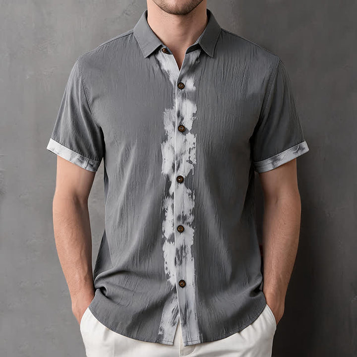 Buddha Stones Chemises à manches courtes pour hommes, style bohème décontracté, tie-dye, unies - Gris - US/UK/AU42, EU52 (3XL) - image 16