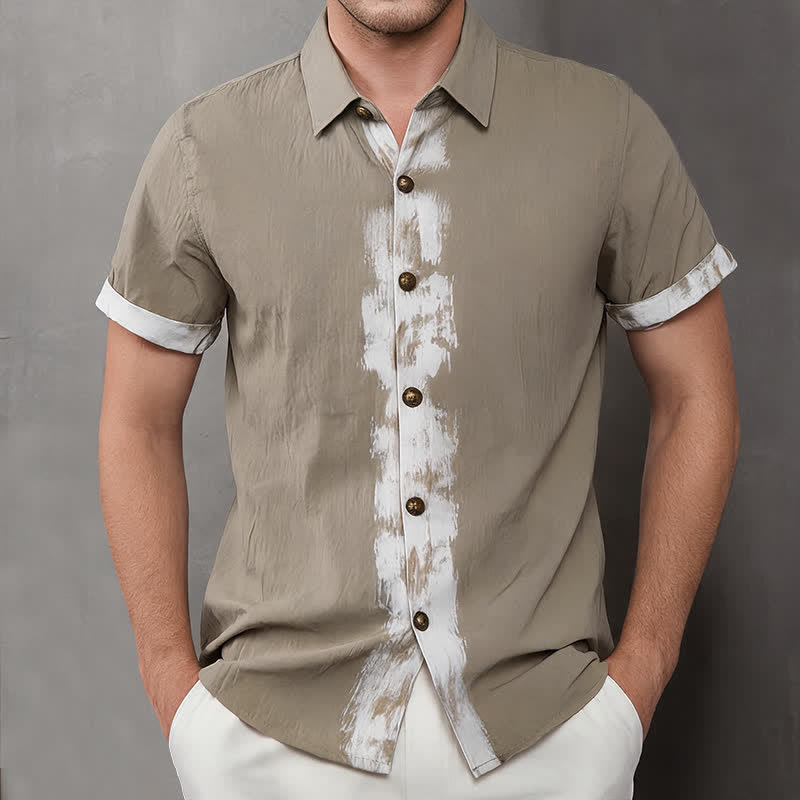 Buddha Stones Chemises à manches courtes pour hommes, style bohème décontracté, tie-dye, unies - Tanné - US/UK/AU42, EU52 (3XL) - image 0