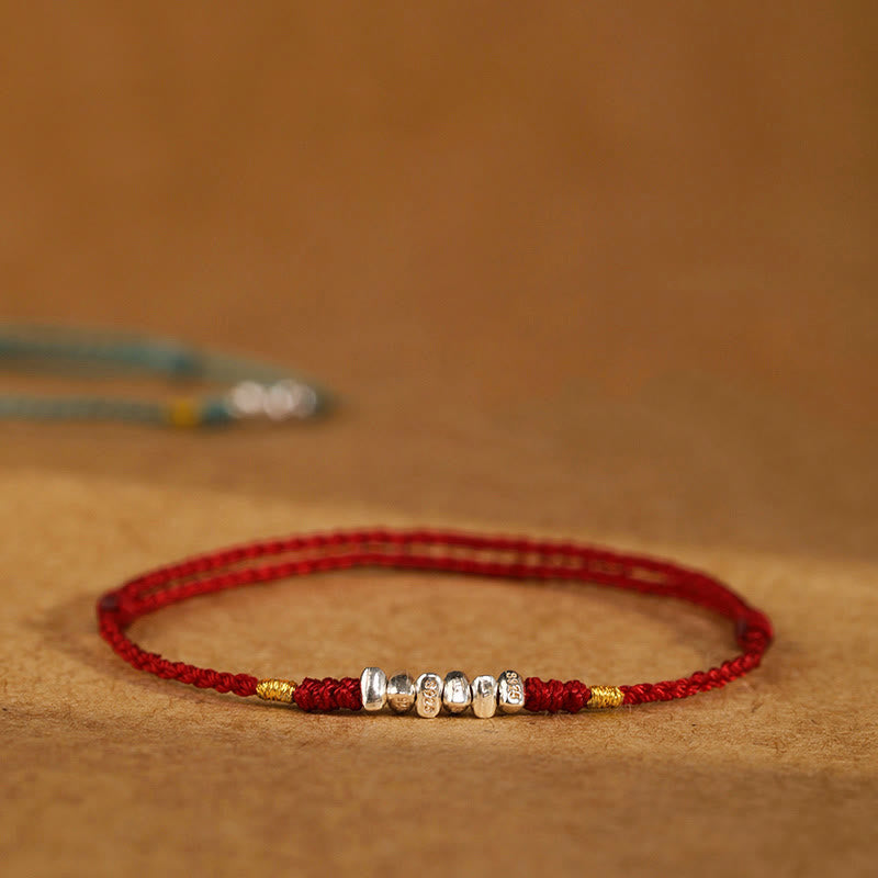Bracelet de cheville tressé ultra fin en argent sterling 925 Buddha Stones et protection contre la chance - image 0