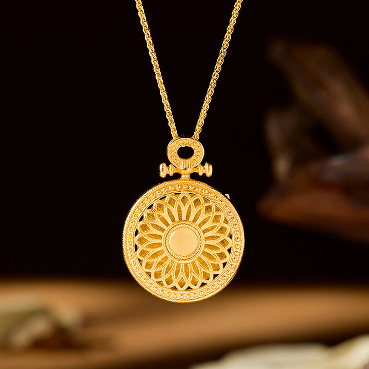 Buddha Stones Collier pendentif rond rotatif papillon en cuivre plaqué or - image 3