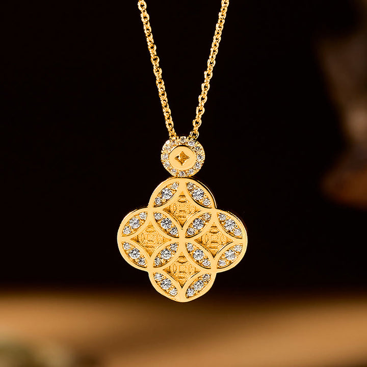 Buddha Stones Collier trèfle à quatre feuilles en cuivre, symbole de prospérité, avec une pièce chinoise en cuivre. - image 2