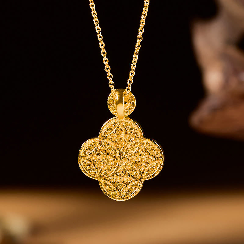 Buddha Stones Collier trèfle à quatre feuilles en cuivre, symbole de prospérité, avec une pièce chinoise en cuivre. - image 3
