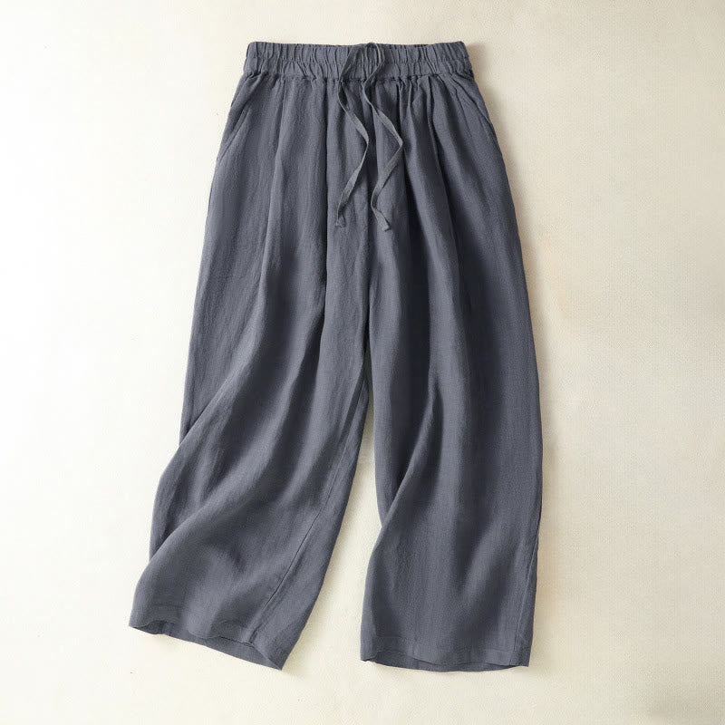 Buddha Stones Pantalon court uni à cordon de serrage, coupe droite, style minimaliste, idéal pour le printemps, l'été et l'automne. Poches. - Gris ardoise - US8-10, UK/AU12-14, EU40-42 (2XL) - image 0