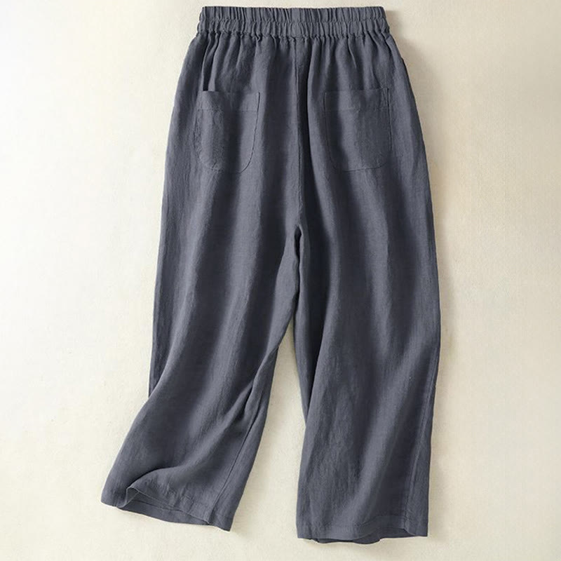 Buddha Stones Pantalon court uni à cordon de serrage, coupe droite, style minimaliste, idéal pour le printemps, l'été et l'automne. Poches. - image 1