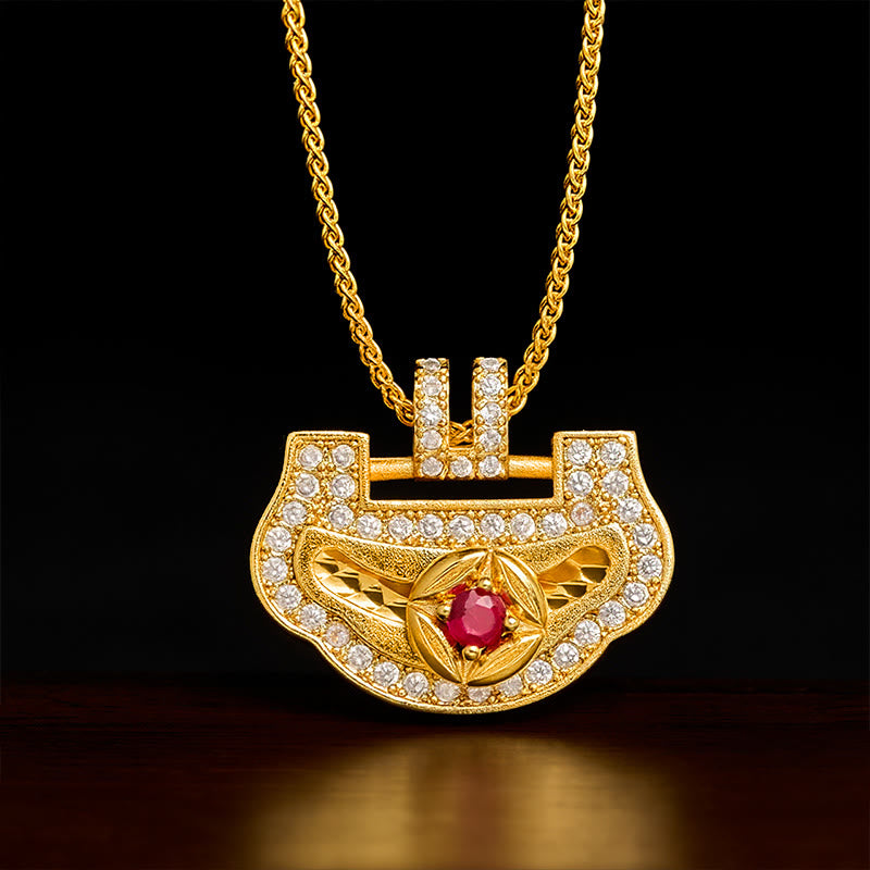 Buddha Stones Pièce de cuivre chinoise Ruyi, symbole de prospérité et d'énergie, collier de vœux - Serrure Ruyi - image 0
