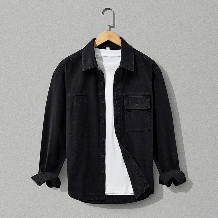 Buddha Stones Chemises à manches longues pour homme, style automne décontracté vintage, en coton uni, avec poches - Noir - US/UK/AU42, EU52 (3XL) - image 14