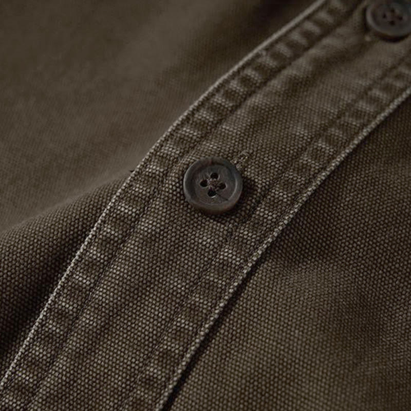 Buddha Stones Chemises à manches longues pour homme, style automne décontracté vintage, en coton uni, avec poches - image 11