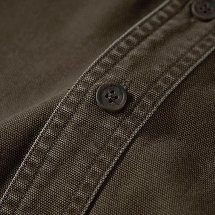 Buddha Stones Chemises à manches longues pour homme, style automne décontracté vintage, en coton uni, avec poches - image 11