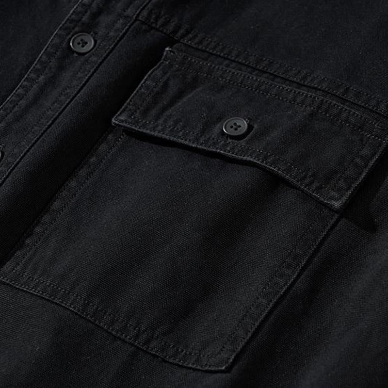 Buddha Stones Chemises à manches longues pour homme, style automne décontracté vintage, en coton uni, avec poches - image 17