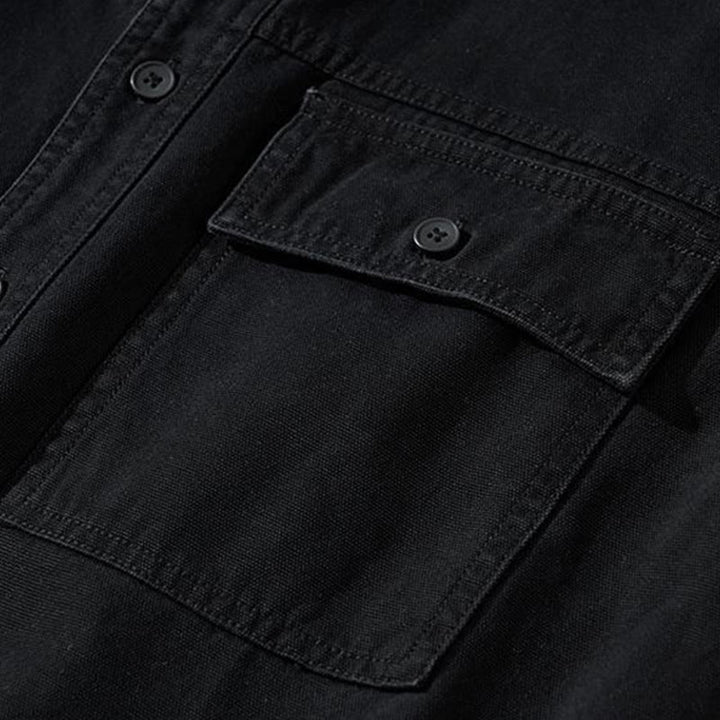 Buddha Stones Chemises à manches longues pour homme, style automne décontracté vintage, en coton uni, avec poches - image 17
