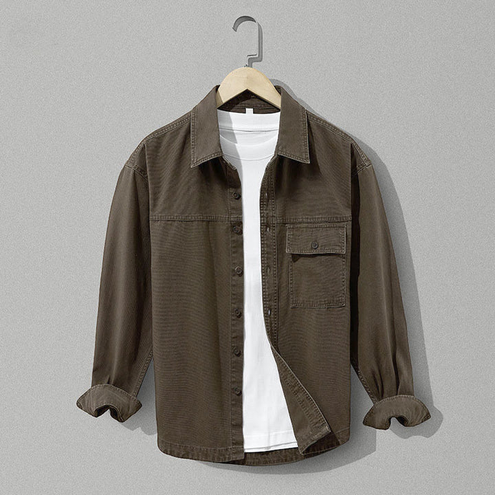 Buddha Stones Chemises à manches longues pour homme, style automne décontracté vintage, en coton uni, avec poches - Olive - US/UK/AU42, EU52 (3XL) - image 8