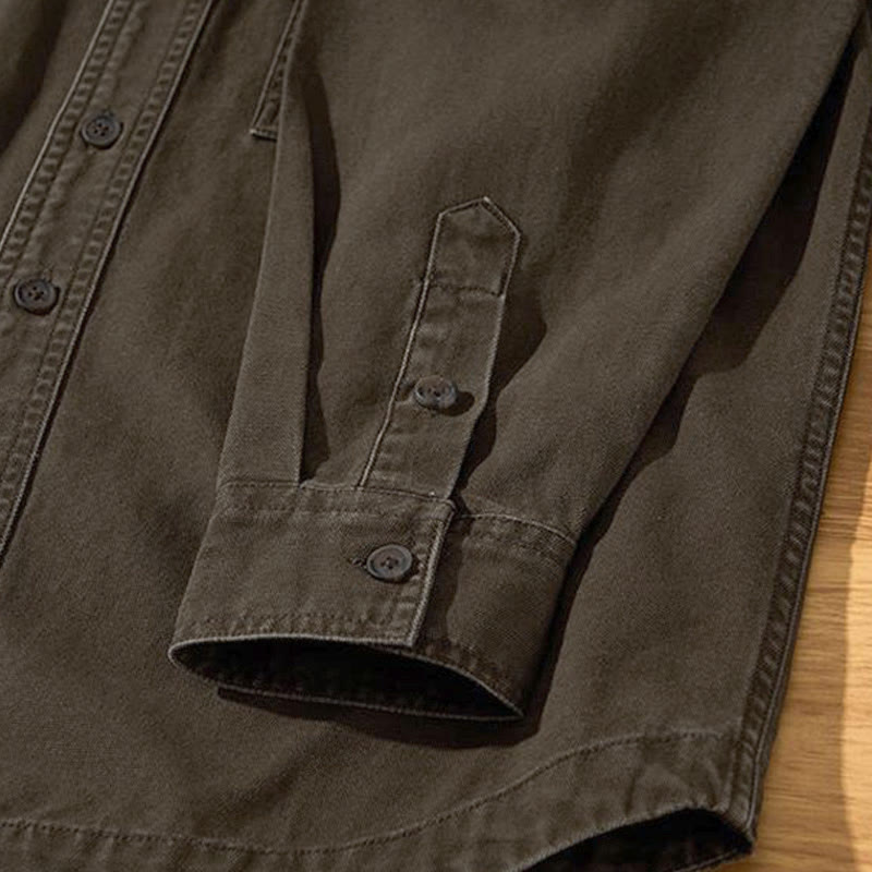 Buddha Stones Chemises à manches longues pour homme, style automne décontracté vintage, en coton uni, avec poches - image 13