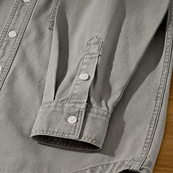 Buddha Stones Chemises à manches longues pour homme, style automne décontracté vintage, en coton uni, avec poches - image 6