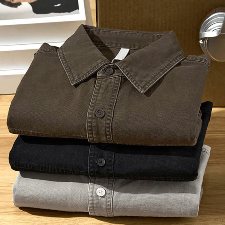 Buddha Stones Chemises à manches longues pour homme, style automne décontracté vintage, en coton uni, avec poches - image 20
