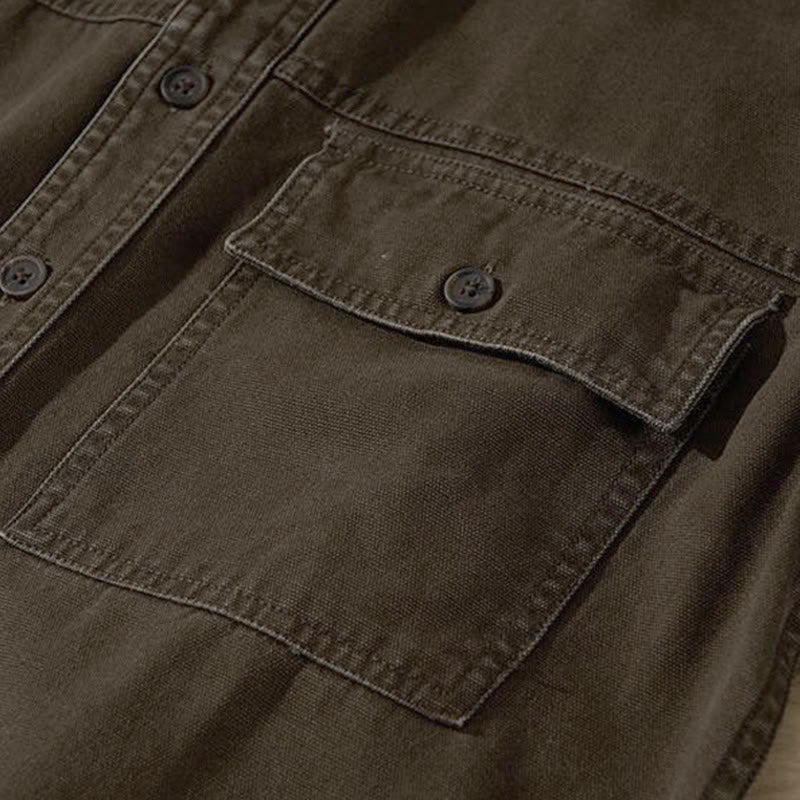 Buddha Stones Chemises à manches longues pour homme, style automne décontracté vintage, en coton uni, avec poches - image 10