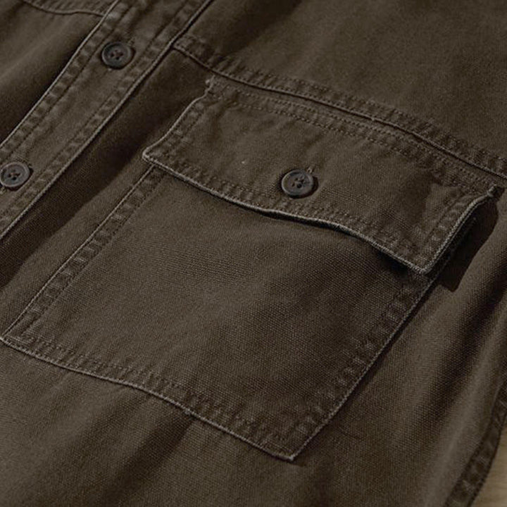 Buddha Stones Chemises à manches longues pour homme, style automne décontracté vintage, en coton uni, avec poches - image 10