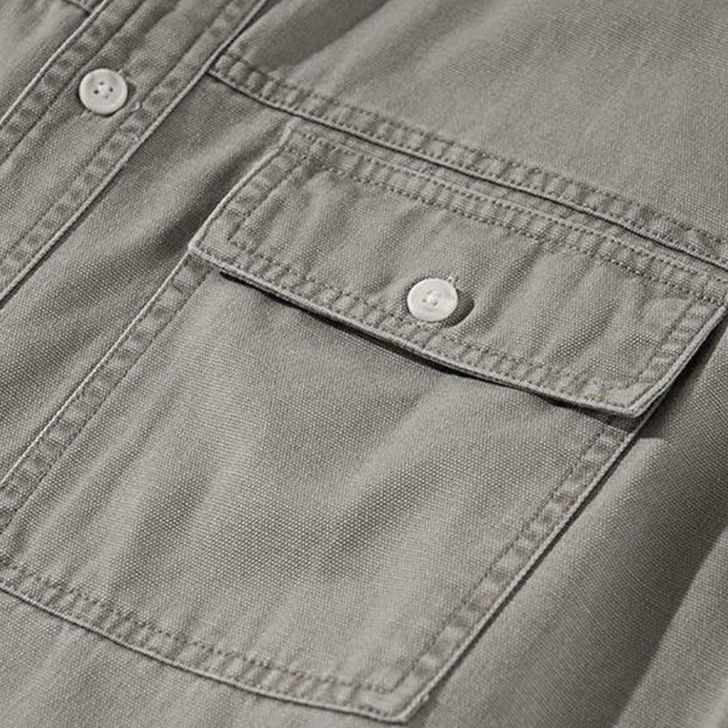 Buddha Stones Chemises à manches longues pour homme, style automne décontracté vintage, en coton uni, avec poches - image 5