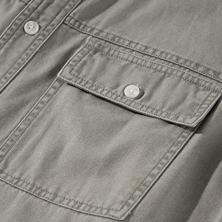 Buddha Stones Chemises à manches longues pour homme, style automne décontracté vintage, en coton uni, avec poches - image 5