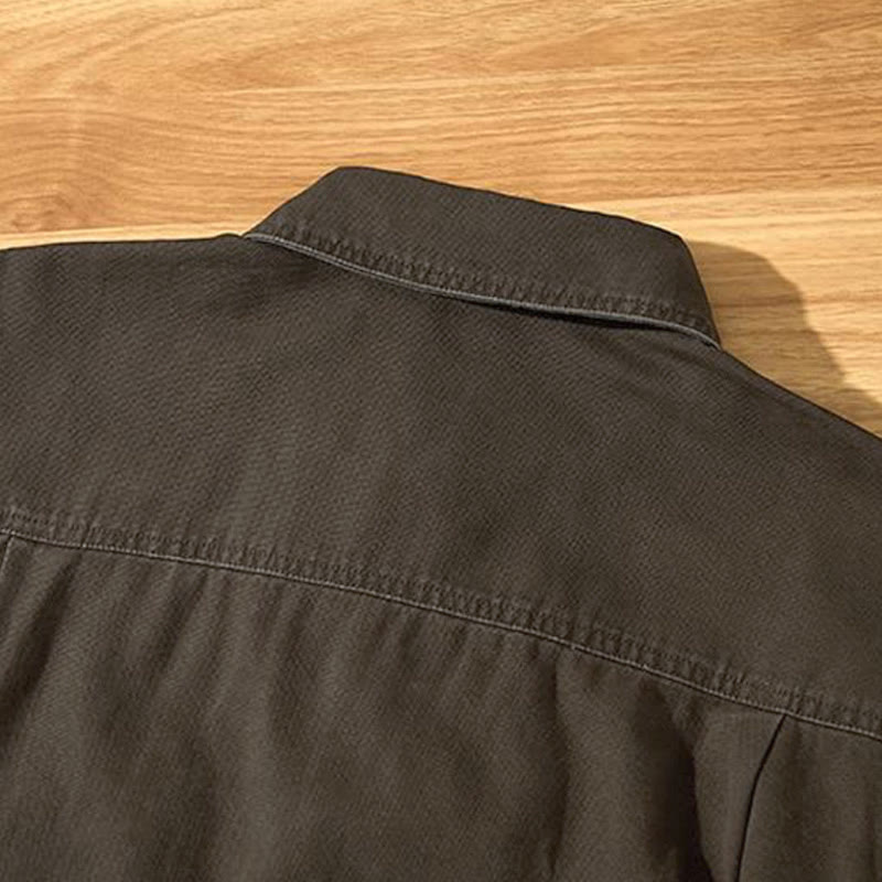 Buddha Stones Chemises à manches longues pour homme, style automne décontracté vintage, en coton uni, avec poches - image 9