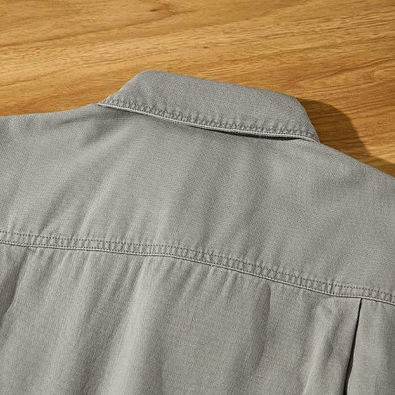 Buddha Stones Chemises à manches longues pour homme, style automne décontracté vintage, en coton uni, avec poches - image 3