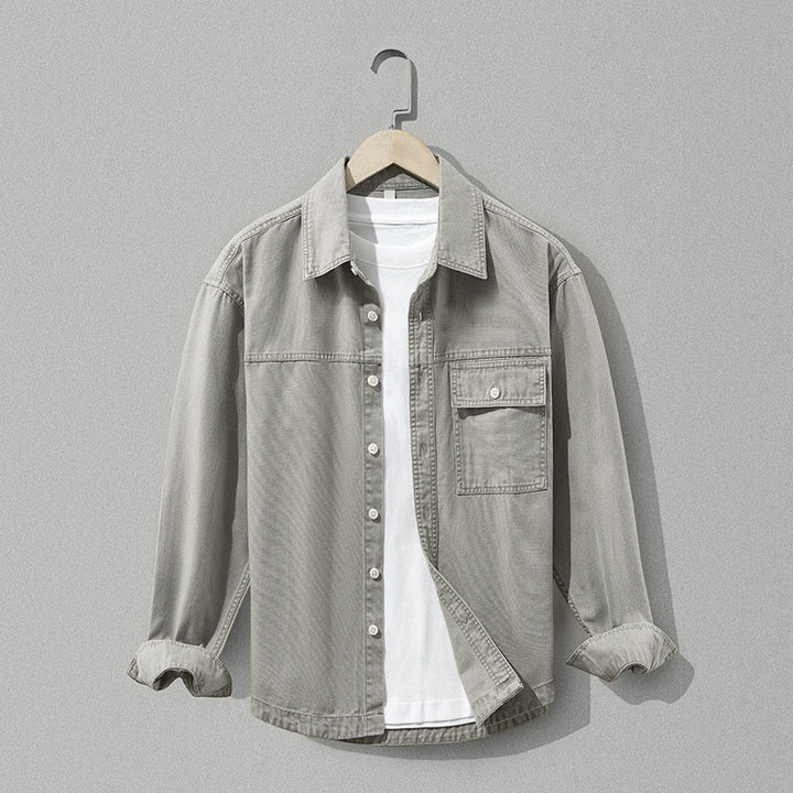Buddha Stones Chemises à manches longues pour homme, style automne décontracté vintage, en coton uni, avec poches - Kaki foncé - US/UK/AU42, EU52 (3XL) - image 0