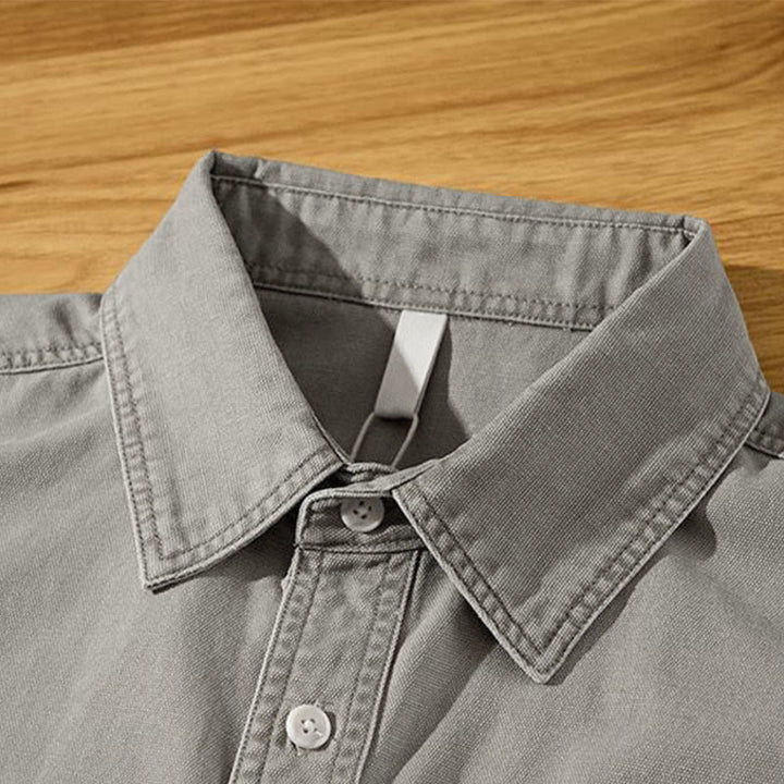 Buddha Stones Chemises à manches longues pour homme, style automne décontracté vintage, en coton uni, avec poches - image 2