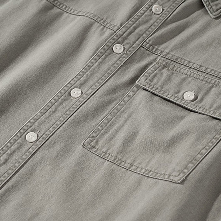 Buddha Stones Chemises à manches longues pour homme, style automne décontracté vintage, en coton uni, avec poches - image 4