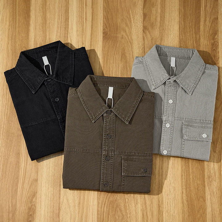 Buddha Stones Chemises à manches longues pour homme, style automne décontracté vintage, en coton uni, avec poches - image 19