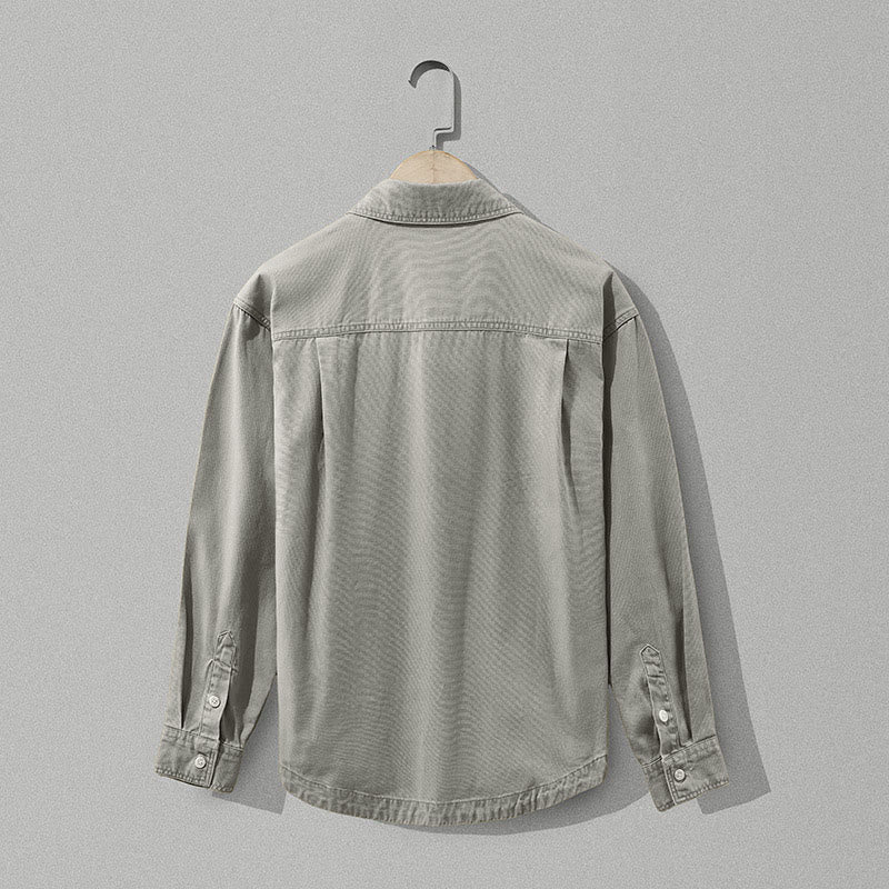 Buddha Stones Chemises à manches longues pour homme, style automne décontracté vintage, en coton uni, avec poches - image 1