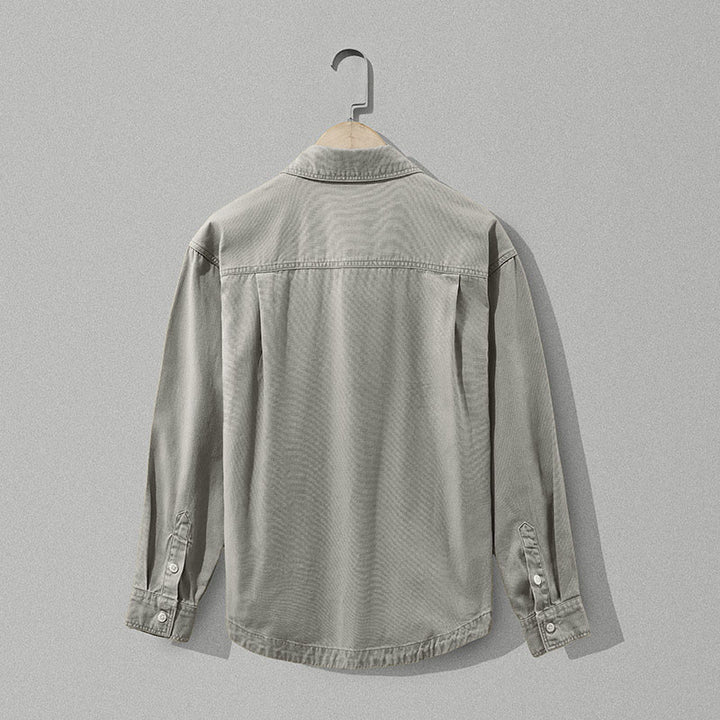 Buddha Stones Chemises à manches longues pour homme, style automne décontracté vintage, en coton uni, avec poches - image 1