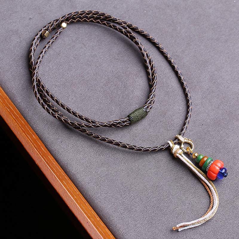 Buddha Stones Collier pendentif tibétain en perles Liuli, motif tas de pierres Mani, protection tibétaine - image 1