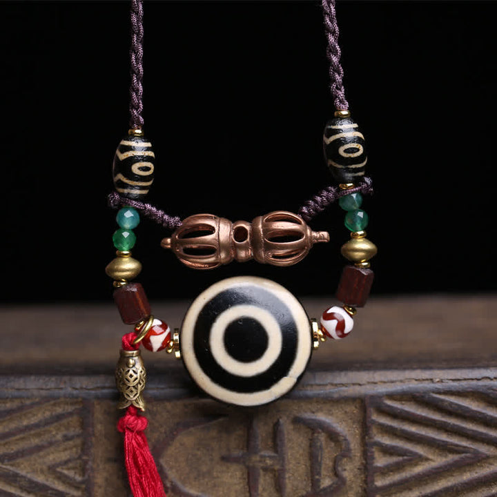 Buddha Stones Collier de protection en perles Dzi tibétaines Vajra à trois yeux et corde tressée - image 1