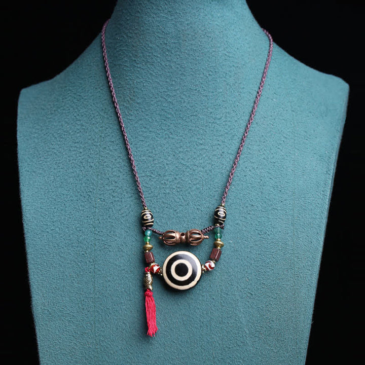 Buddha Stones Collier de protection en perles Dzi tibétaines Vajra à trois yeux et corde tressée - image 4