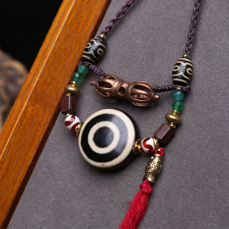 Buddha Stones Collier de protection en perles Dzi tibétaines Vajra à trois yeux et corde tressée - image 3