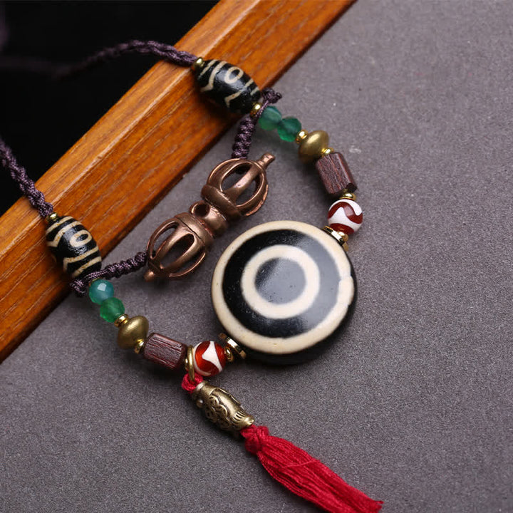 Buddha Stones Collier de protection en perles Dzi tibétaines Vajra à trois yeux et corde tressée - image 2