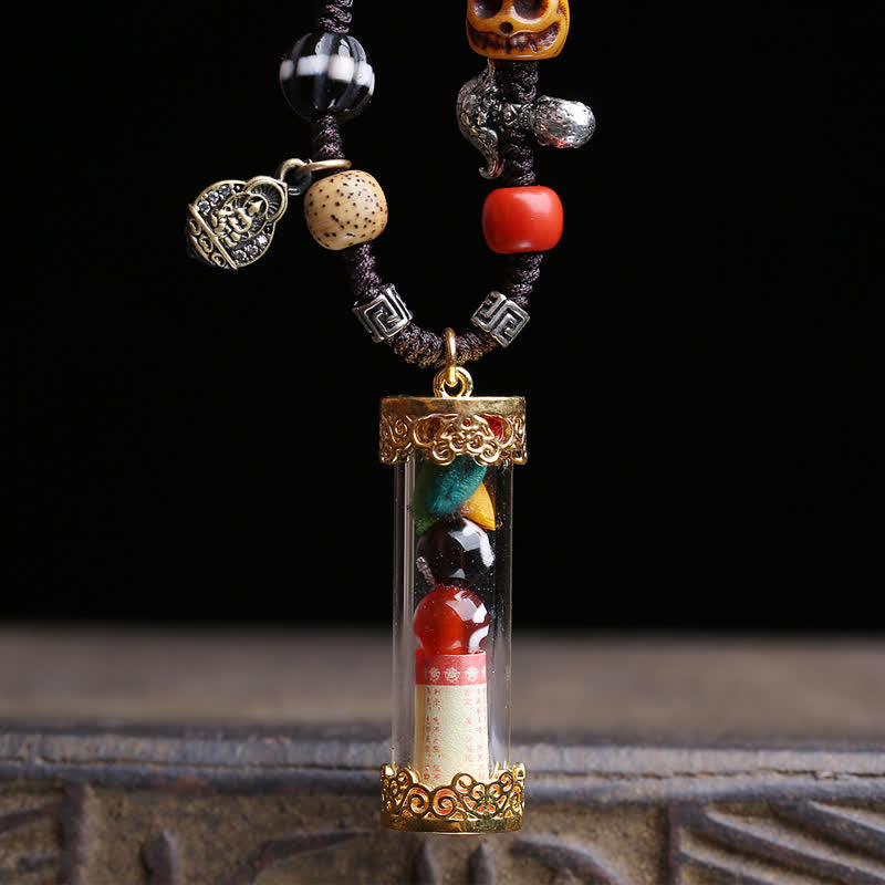 Buddha Stones Boîte à prières tibétaine Ghau en agate et cuivre, tube d'écriture, collier de mise à la terre - image 1