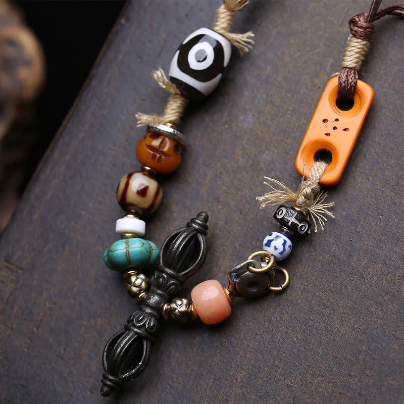Buddha Stones Collier porte-bonheur tibétain à trois yeux en perles Dzi Vajra - image 4