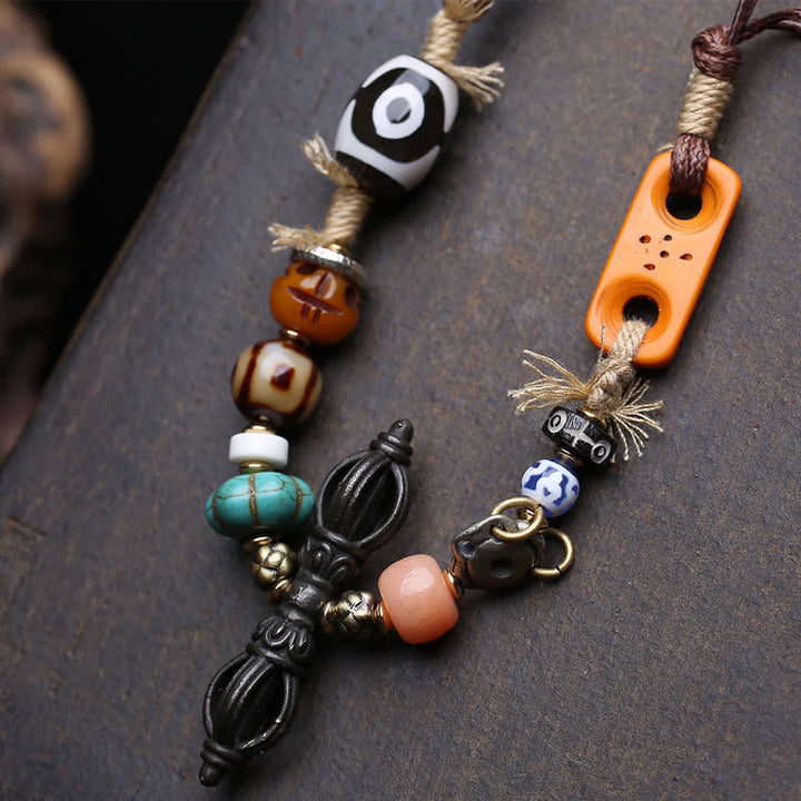 Buddha Stones Collier porte-bonheur tibétain à trois yeux en perles Dzi Vajra - image 4