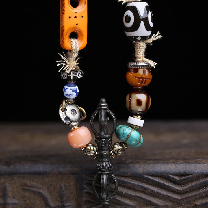 Buddha Stones Collier porte-bonheur tibétain à trois yeux en perles Dzi Vajra - image 2