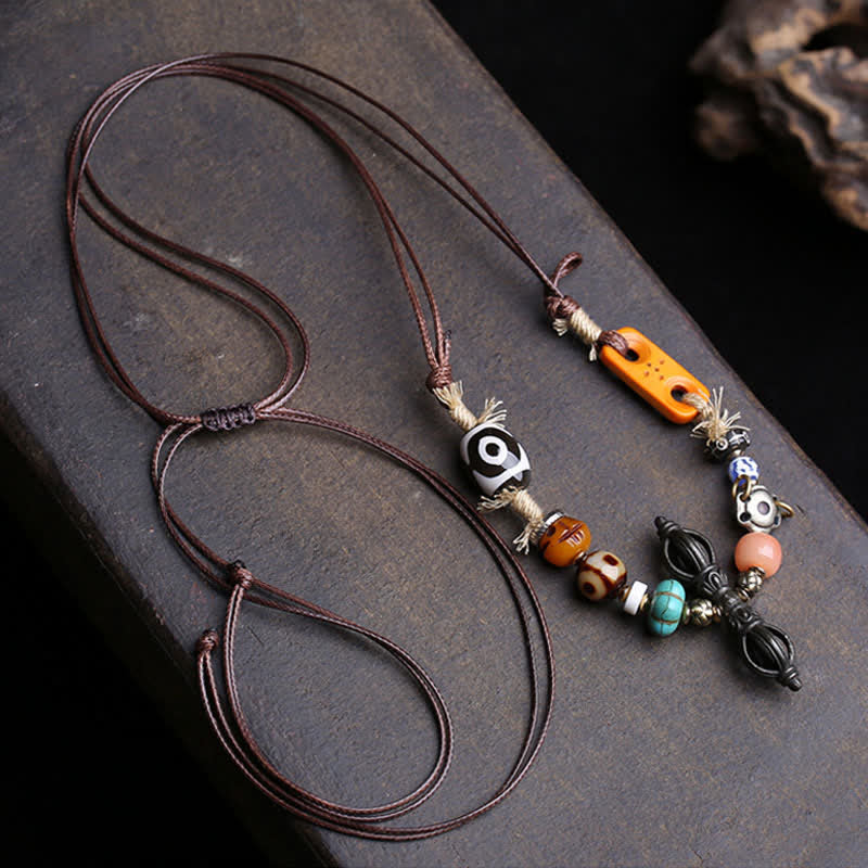 Buddha Stones Collier porte-bonheur tibétain à trois yeux en perles Dzi Vajra - image 1