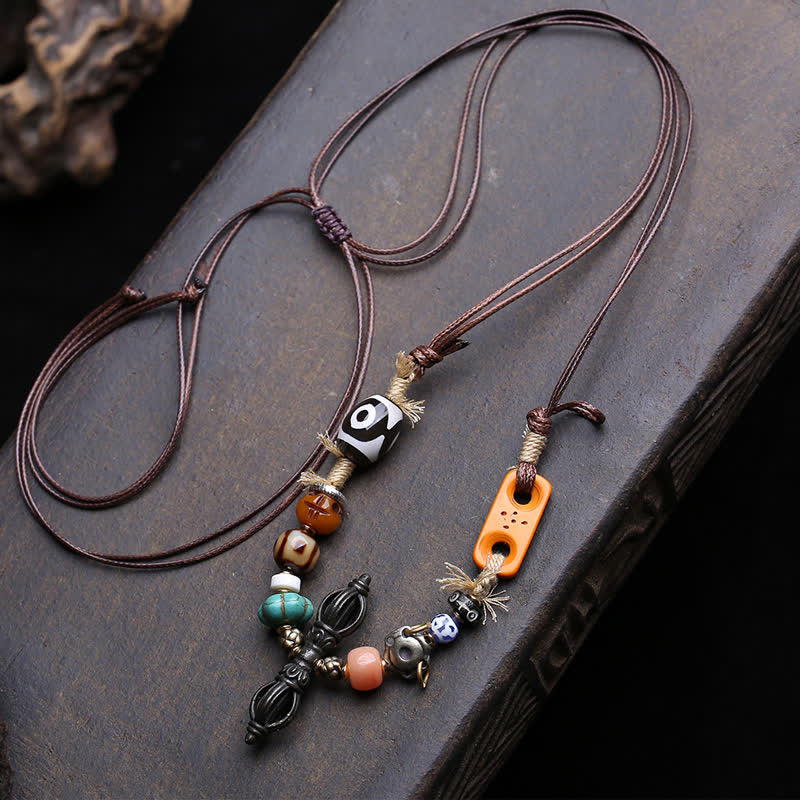 Buddha Stones Collier porte-bonheur tibétain à trois yeux en perles Dzi Vajra - Environ 46 × 10 mm - image 0