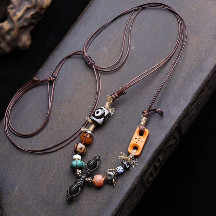 Buddha Stones Collier porte-bonheur tibétain à trois yeux en perles Dzi Vajra - Environ 46 × 10 mm - image 0