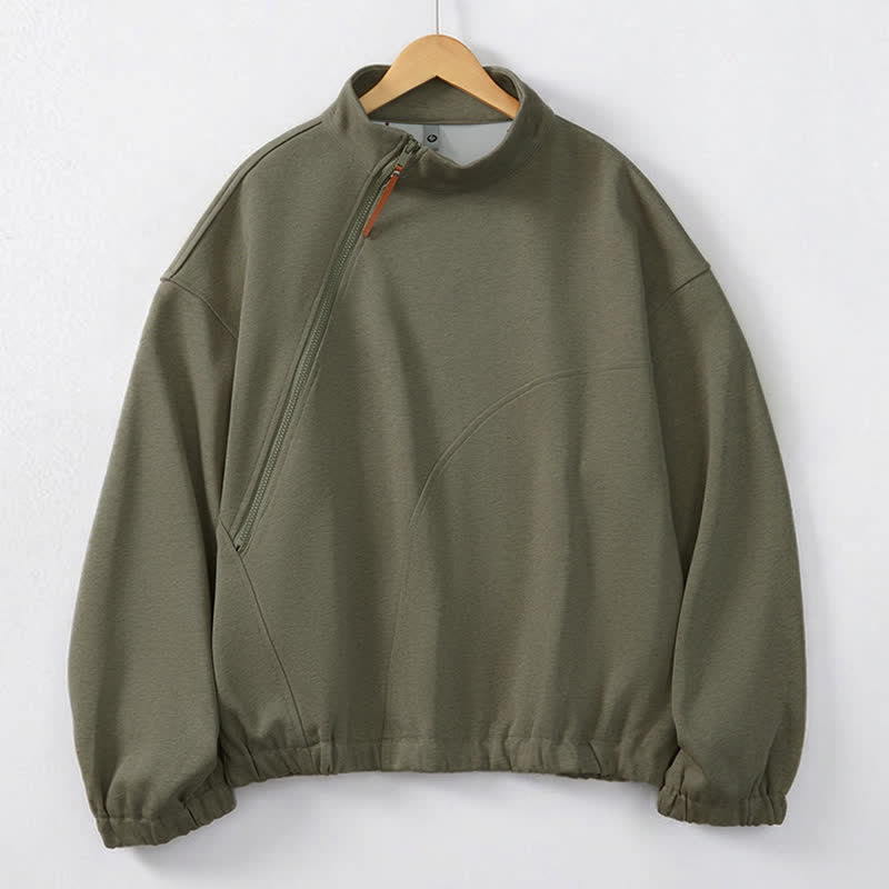 Buddha Stones Sweat-shirt homme uni à fermeture éclair 1/4, style minimaliste et décontracté, avec poche, idéal pour l'automne et l'hiver. - Vert olive - US/UK/AU44, EU54 (2XL) - image 0