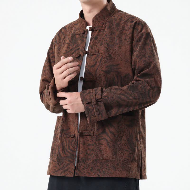 Veste homme en velours côtelé à poches plaquées, style rétro automne-hiver, motif Buddha Stones. - SaddleBrown - US/UK/AU46，EU56 (5XL) - image 0